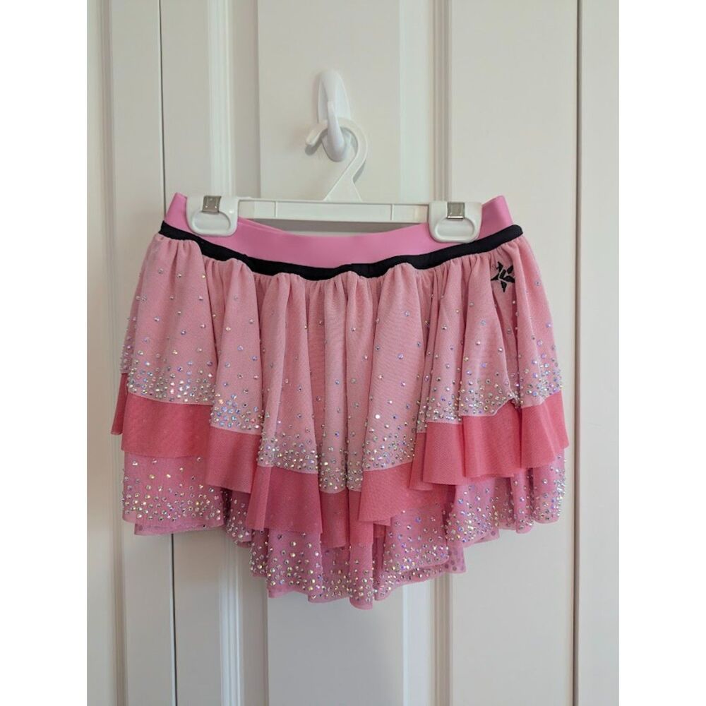 Rebel Athletic Couture pink layered mesh skirt skort with lots of gems AXS